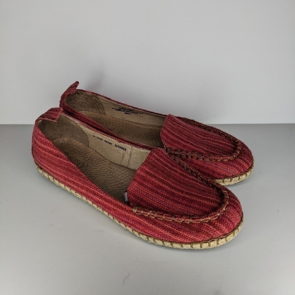 BORN ESPADRILLE RED FLATS 8.5 SITTON MOC TOE SLIP ON SHOES LOAFER TEXTILE COMFY - Picture 3 of 11